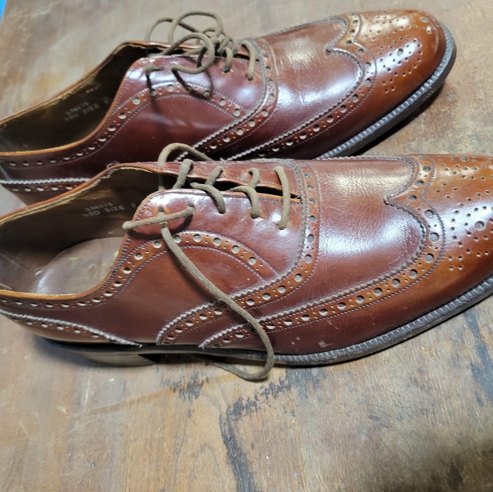Vintage Barker brogue mens dress shoes brown made in England US Size 9